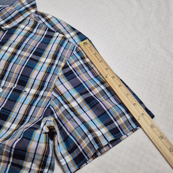 Roundtree & Yorke Men's Shirt Size L Plaid Short Sleeve Button UP  Blue (55) - Picture 8 of 10